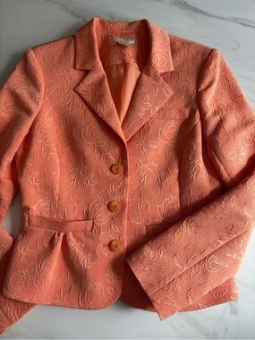 Cache Peach Floral Textured Blazer Jacket size M made in USA Retro
